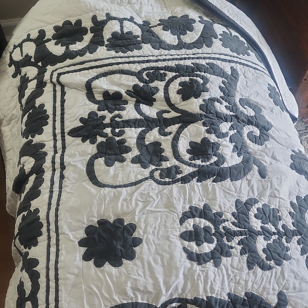 Pottery Barn Black and White Floral Quilted Bedding